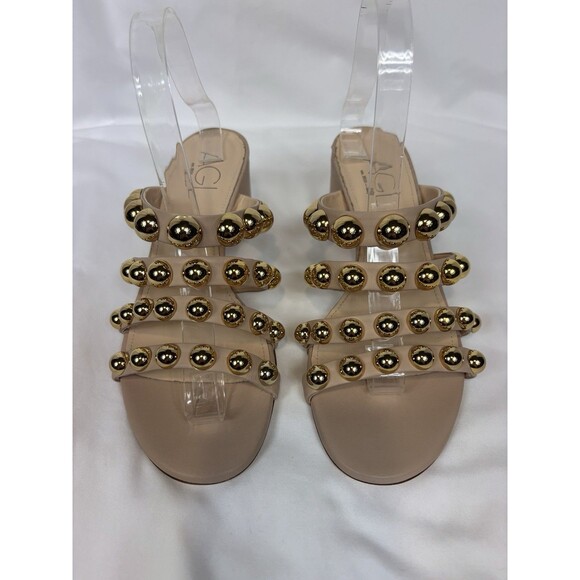 AGL Attilio Giusti Leombruni Strappy Sandals Beige Leather Gold Studs Size 40 - Picture 2 of 12